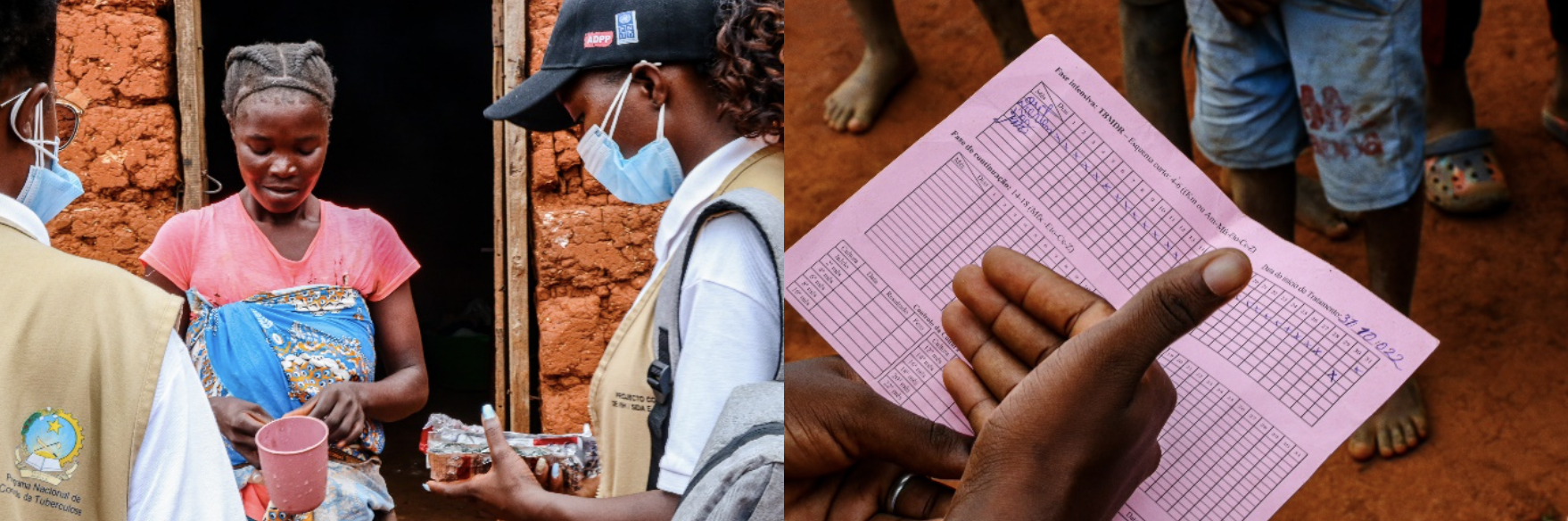Agentes de saúde comunitários entregam medicamentos para tuberculose e realizam visitas domiciliares para apoiar os pacientes durante o tratamento. Fotos: PNUD Angola